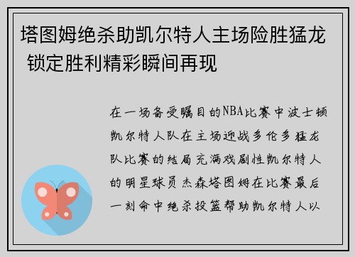 塔图姆绝杀助凯尔特人主场险胜猛龙 锁定胜利精彩瞬间再现