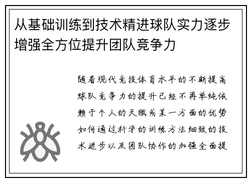 从基础训练到技术精进球队实力逐步增强全方位提升团队竞争力